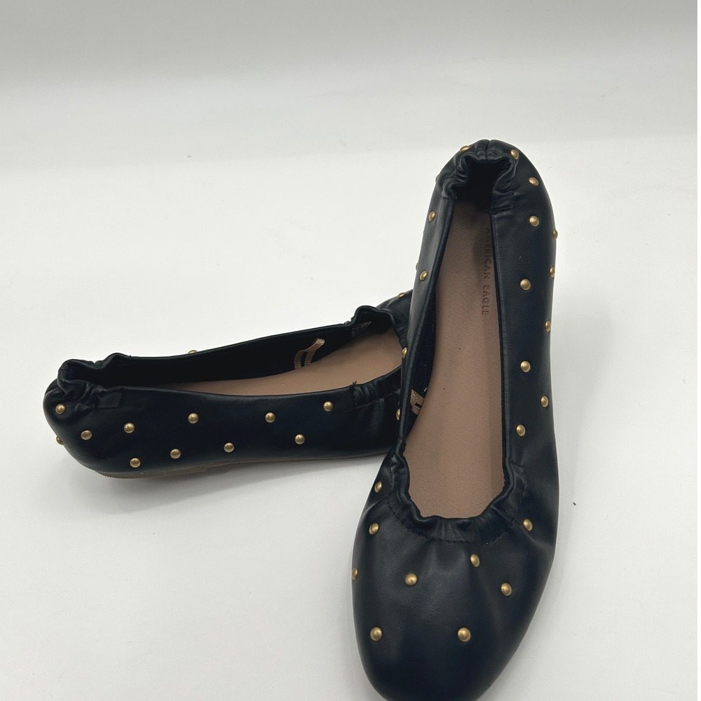 American Eagle Black Studded Ballet Flats Womens Size 8 Slip On Indie Sleeze - Picture 2 of 7